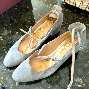 Gray suede Sam Edelman block heels